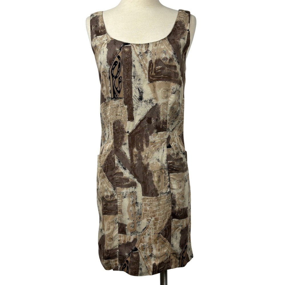 Vintage All That Jazz Dress Womens 9/10 Abstract Rayon 90s Mini Shift Pockets